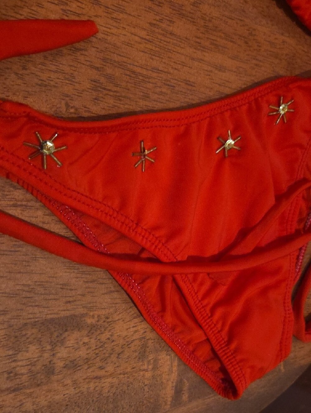 Red Embellished Triangle Bikini Set by - Picture 3 of 7